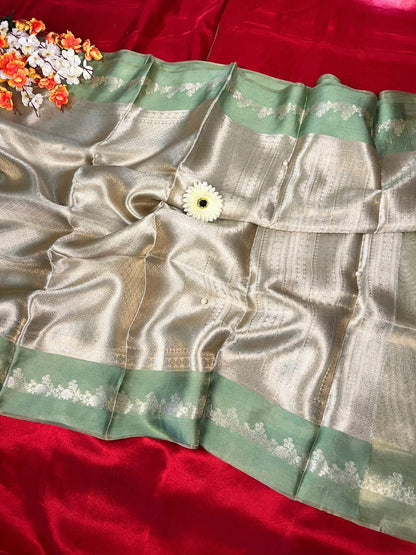 Sea Green Brocade Tissue Silk