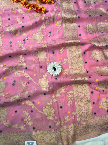 Pink Viscose Silk Saree Full View