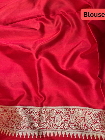 Red Katan Silk Saree Full View