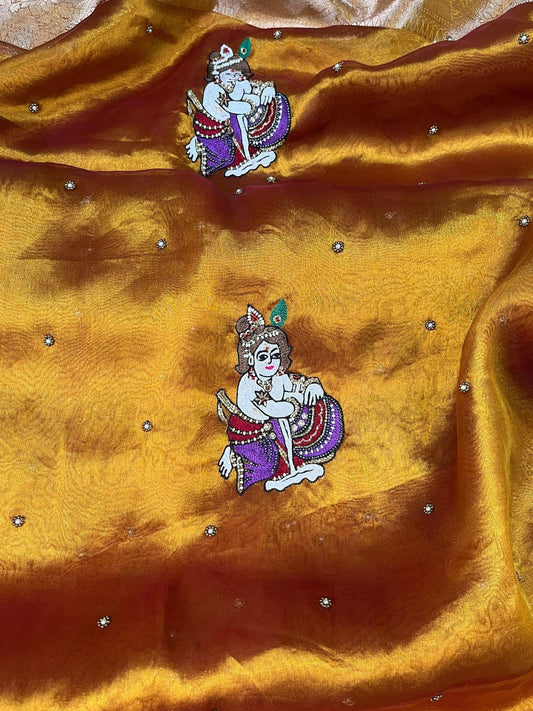 Kanjivaram gold Laddu Gopal motif Banarasi silk saree