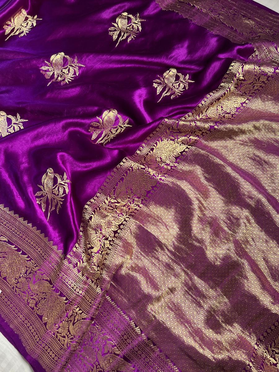 Purple Mashru Silk Saree closeup view 01
