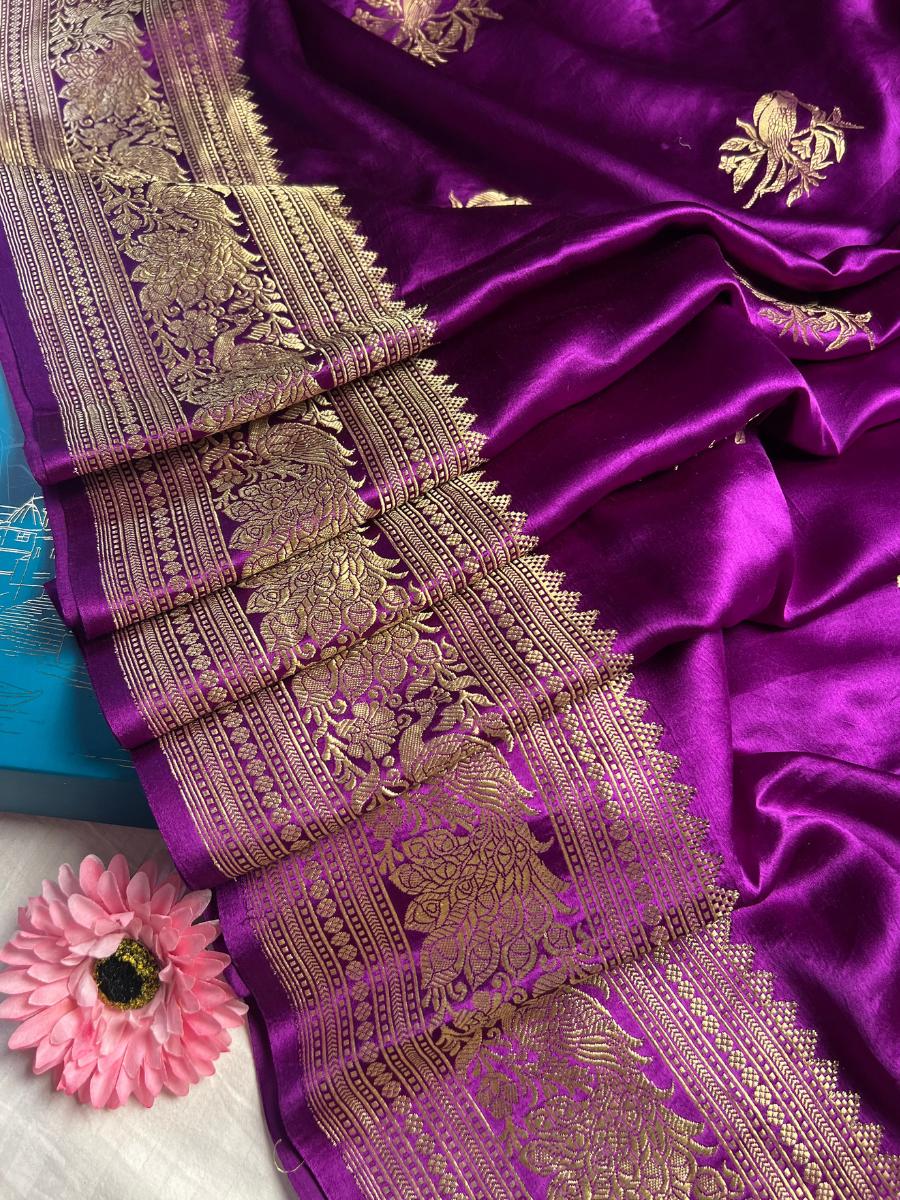 Purple Mashru Silk Saree closeup view 02