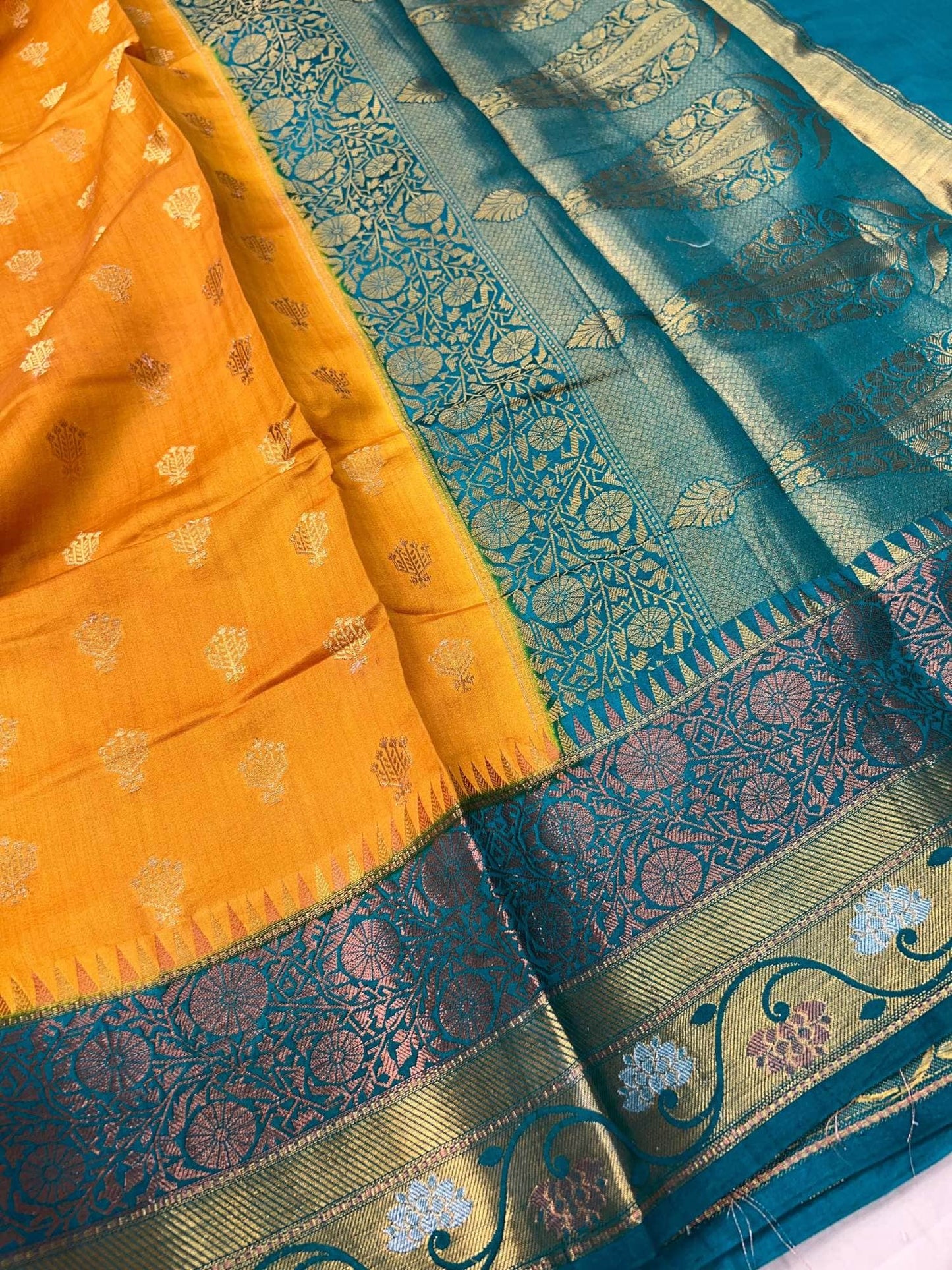 Mustard Yellow Chiniya Silk Saree