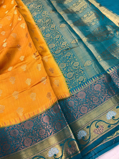 Mustard Yellow Chiniya Silk Saree