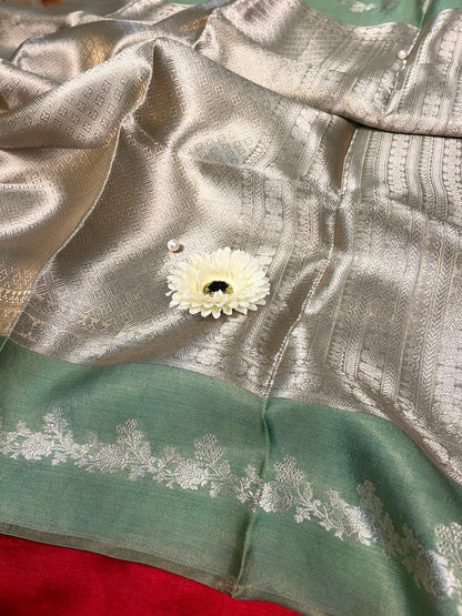 Sea Green Brocade Tissue Silk