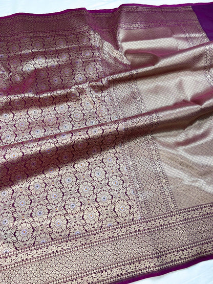 Wine katan Silk Saree Full View
