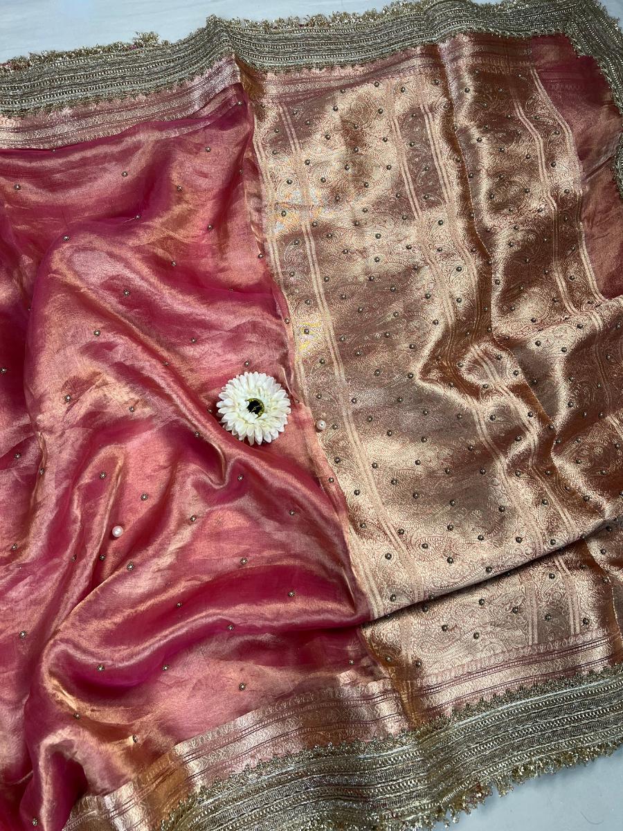 Peach Pink Maharani Embroidery Buti