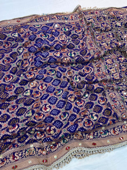 Royal Blue Bandhej Saree Full view
