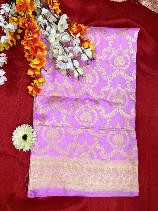 Pink Katan Silk Saree with floral jaal front view