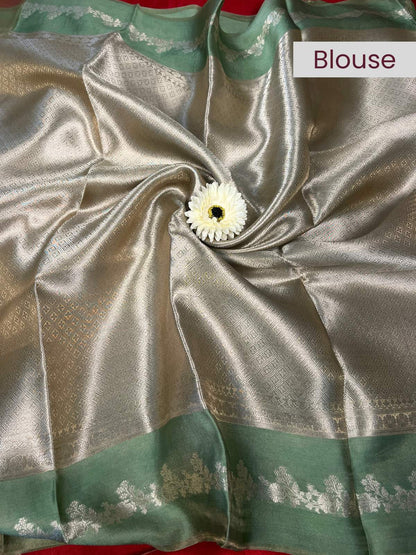 Sea Green Brocade Tissue Silk