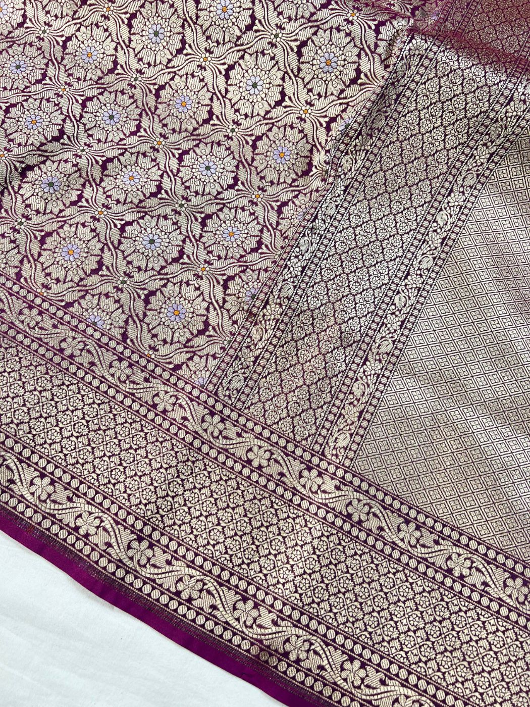 Wine katan Silk Saree Closeup View 01