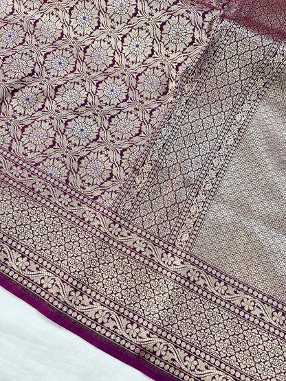 Wine katan Silk Saree Closeup View 01