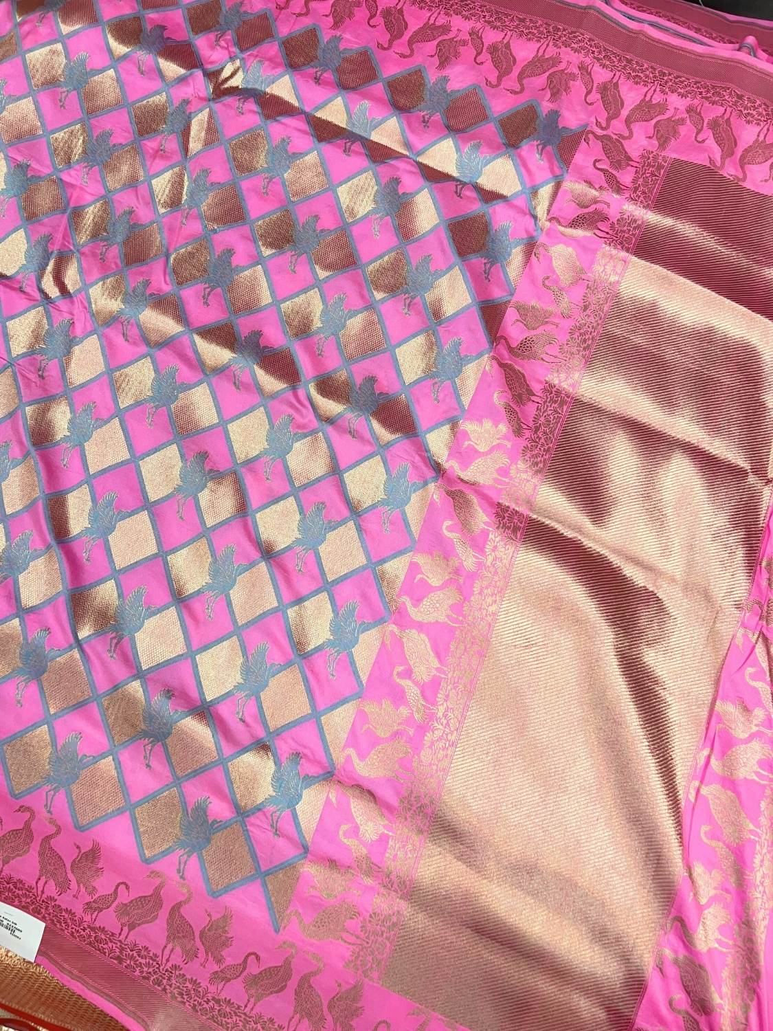 Pink katan Silk Saree with  jaal pattern full view