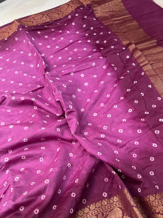 Lavender Bandhani Chiniya Silk Saree