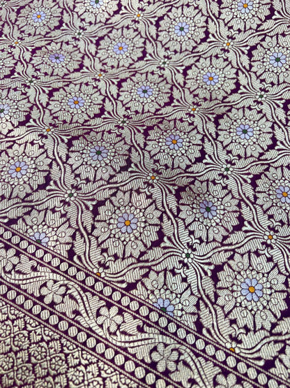 Wine katan Silk Saree Closeup View 01