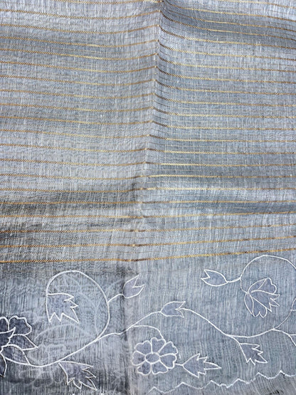 Silver Blue Linen Tissue Silk