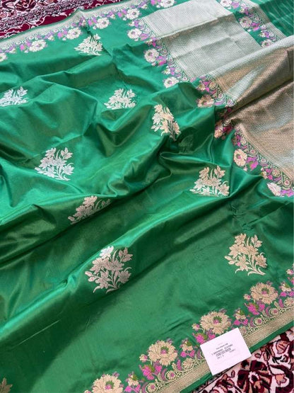  Bottle Green Katan Silk Saree full view