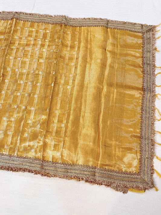 Yellow Banarasi Tissue Silk Saree with shimmering texture and brocade blouse – handwoven festive silk saree from Banaras.