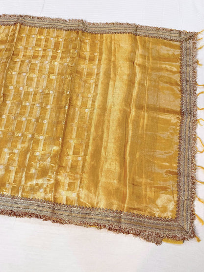 Yellow Banarasi Tissue Silk Saree with shimmering texture and brocade blouse – handwoven festive silk saree from Banaras.