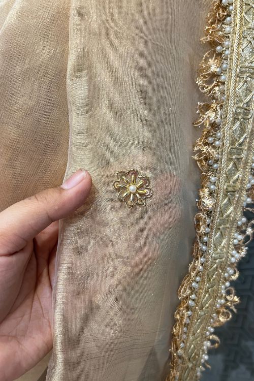 Golden Hand Embroidered Tissue Silk Dupatta