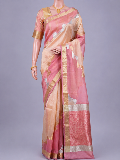  Pink Beige Kora Silk Saree Dummy View 01