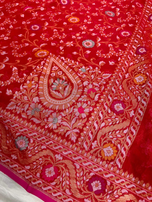 Red Cotton Jamdani closeup view