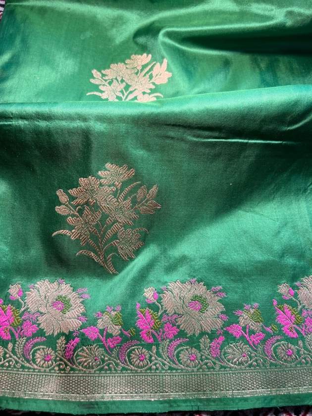  Bottle Green Katan Silk Saree closeup view