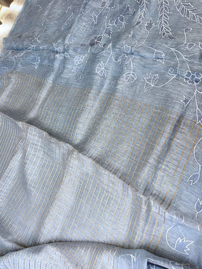 Silver Blue Linen Tissue Silk