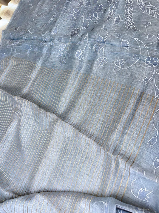 Silver Blue Linen Tissue Silk