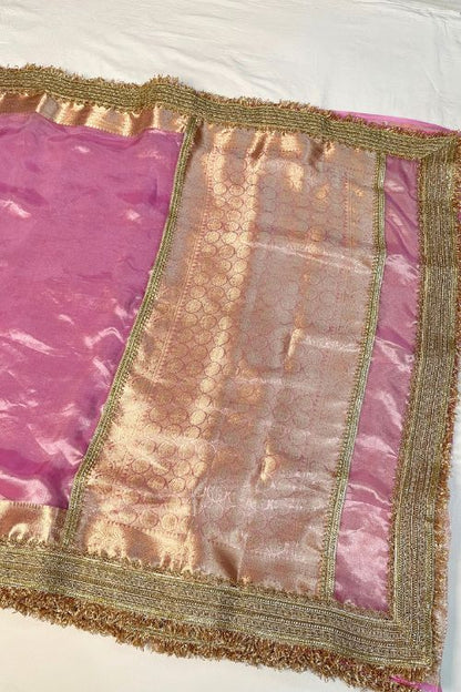 Baby Pink Banarasi Tissue Silk Saree with Gotta Patti Border and Brocade Blouse