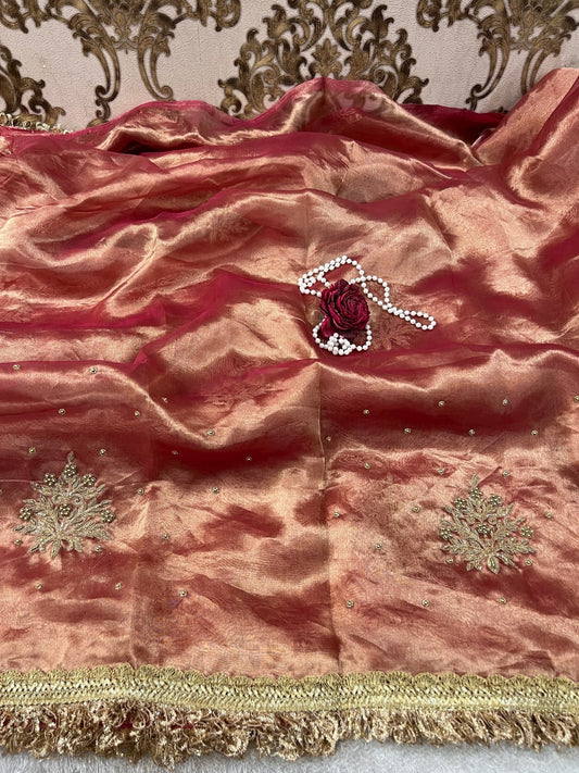 Orange Tissue Silk Saree -  kalee