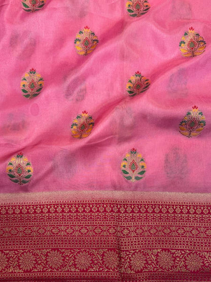  Pink Viscose Silk Saree closeup view 02