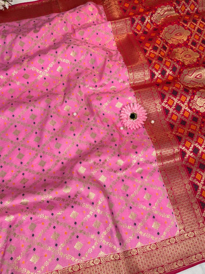 Pink Viscose Silk Saree Full view 02