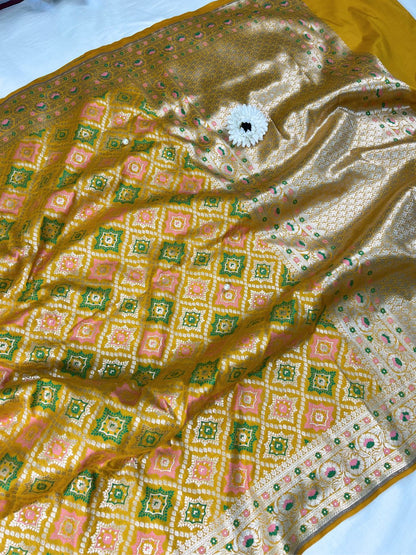  Mustard Yellow Katan Silk Saree Full View