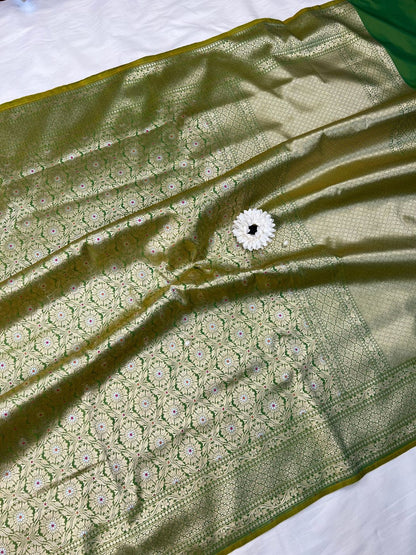 Green Katan Silk Saree Full view