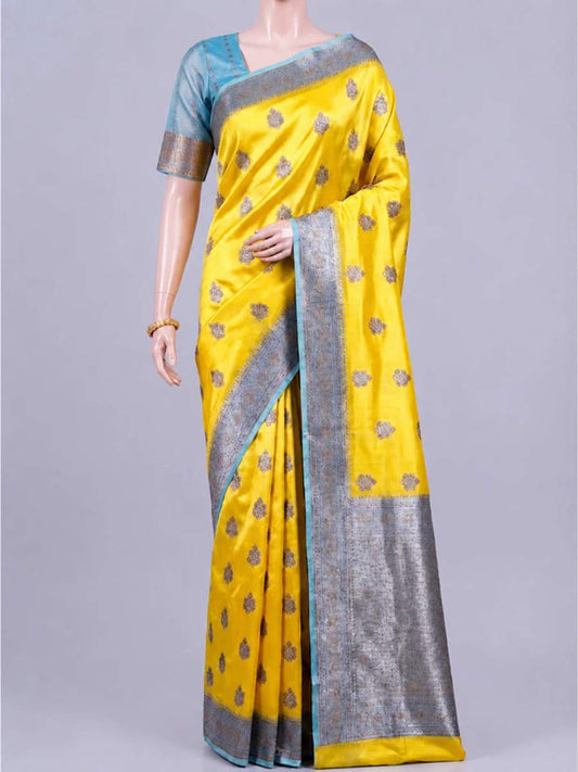 Yellow Kora Silk Saree Dummy Full view