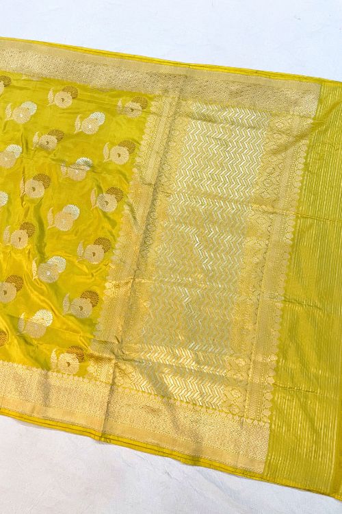 Handwoven Lemon Yellow Katan Silk Saree
