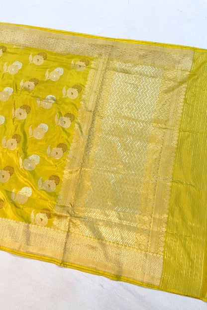 Handwoven Lemon Yellow Katan Silk Saree