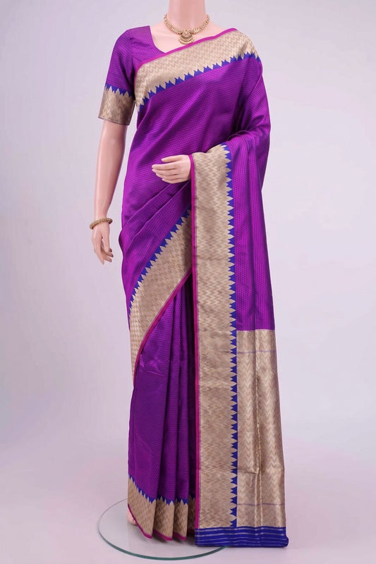 Purple katan Silk Saree with geometric front view