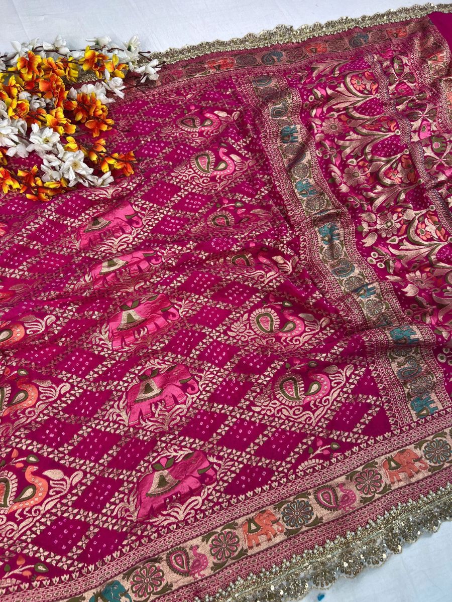 Pink Bandhej Saree