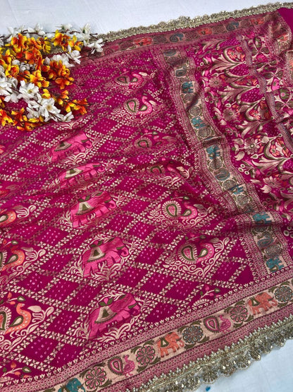 Pink Bandhej Saree