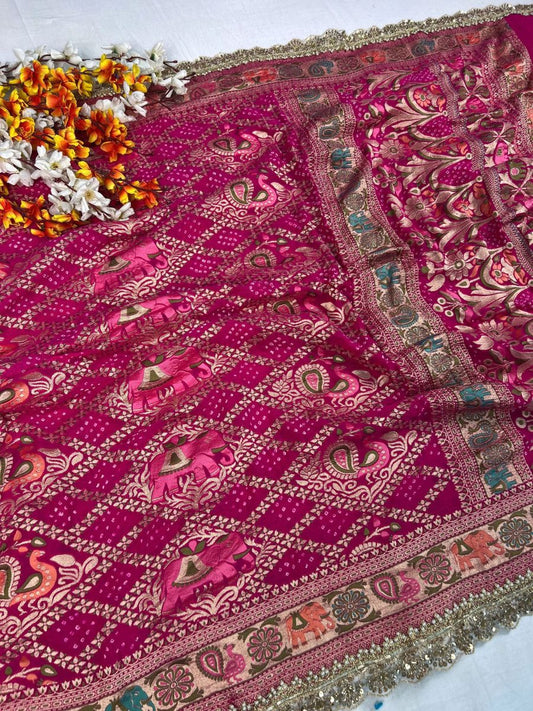 Pink Bandhej Saree