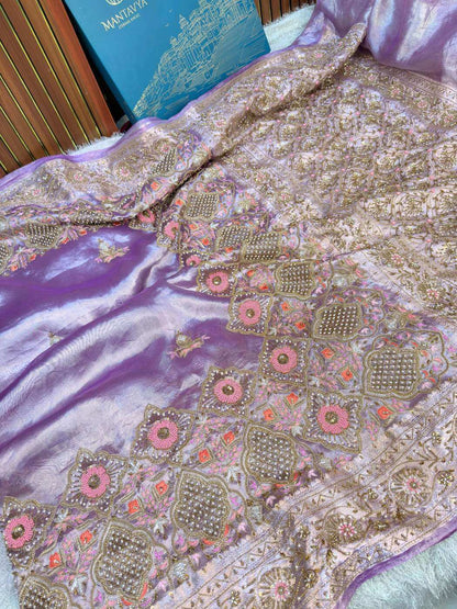 Lavender Noor silk saree with elegant handwoven detailing