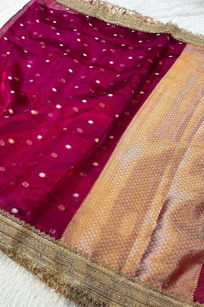 Hot Pink Buti Pure Banarasi Tissue Silk Saree - Manatavy Banaras