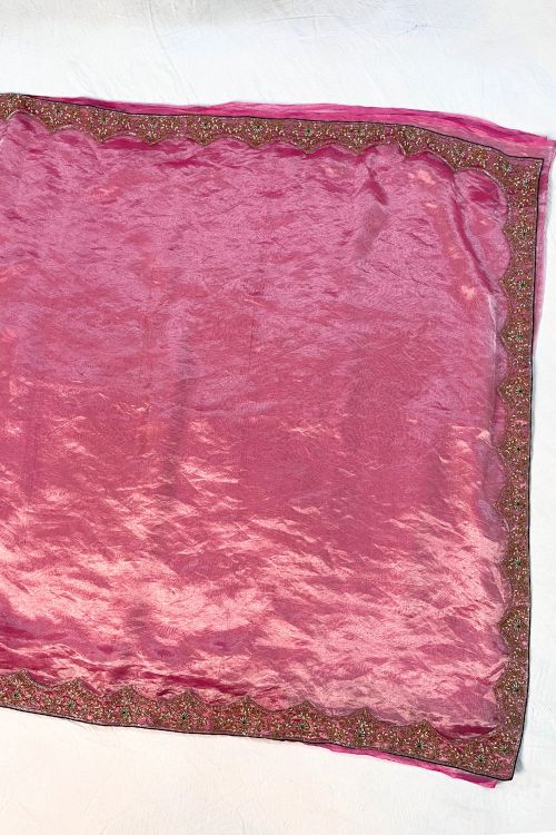 Hand Embroidered Pink Pure Tissue Silk Saree