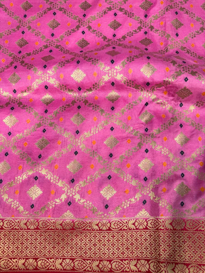 Pink Viscose Silk Saree closeup view 