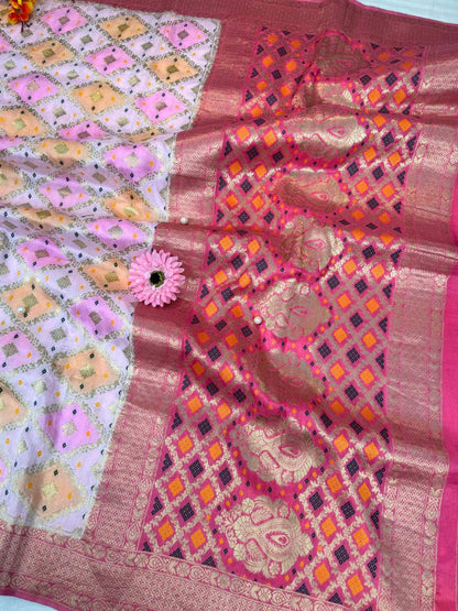 Pink Multicolor Viscose Silk Saree closeup view