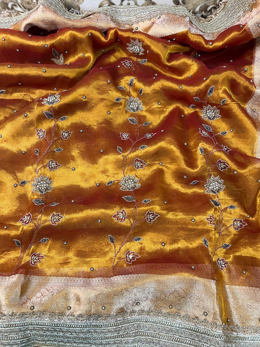 Kanjivaram gold floral jaal silk saree with rich woven design