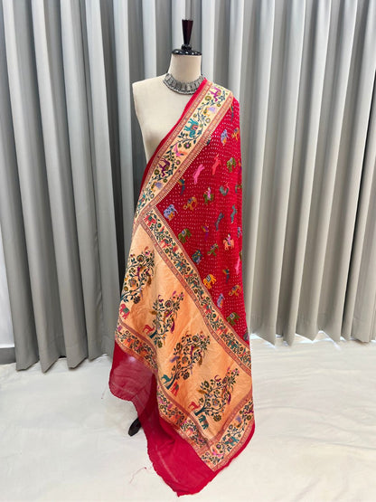 Red Bandhej Dupatta Dummy full View 02