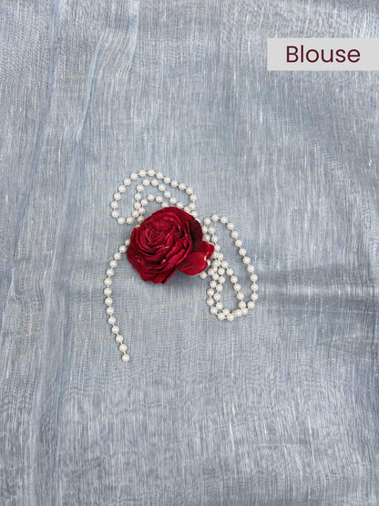 Silver Blue Linen Tissue Silk